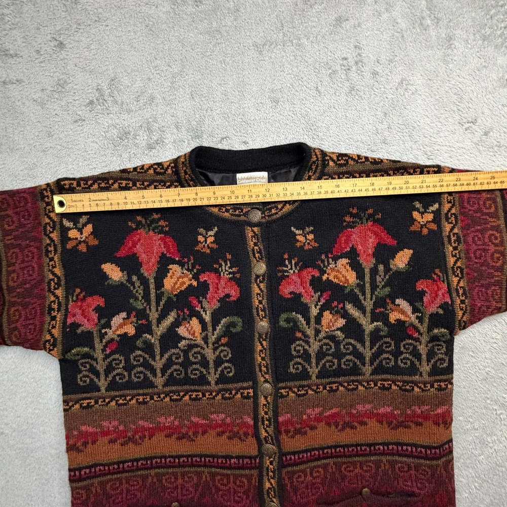 Coldwater Creek Floral Shetland Wool Lined Cardigan Sweater XL Red Black V#I326 - Picture 8 of 10